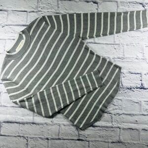Madden Girl Womens Grey White Striped Ribbed Knit Crew Neck Sweater XL P216797